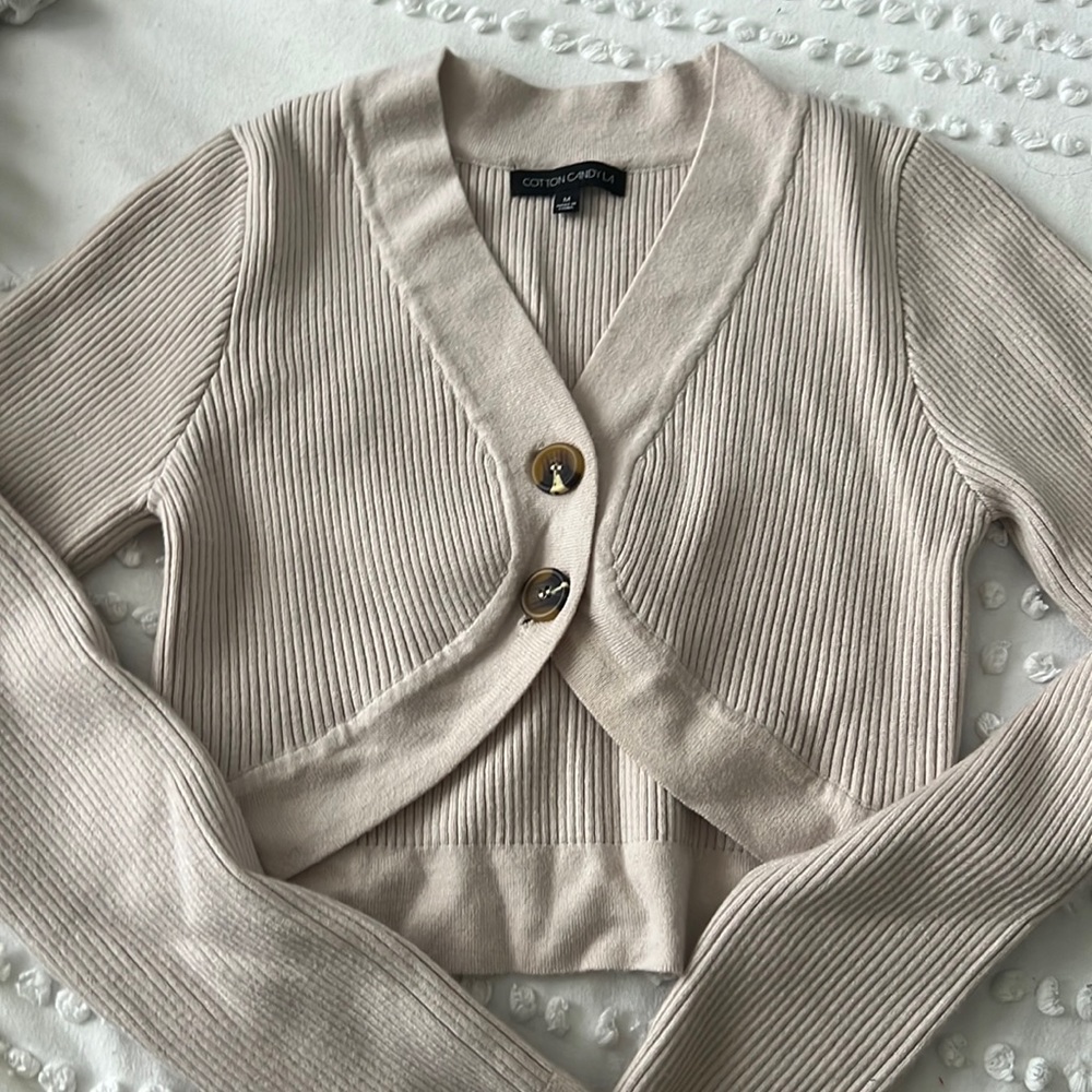 Cropped ribbed sweater - cream color